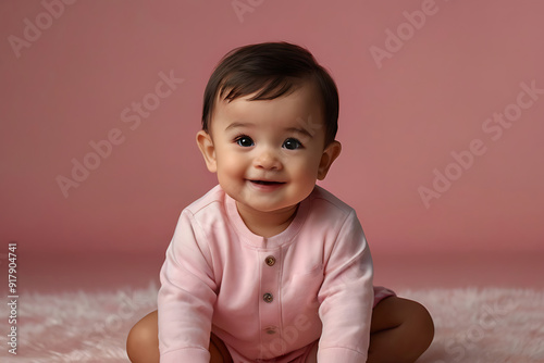 Adorable baby wear cute cloth in studio background