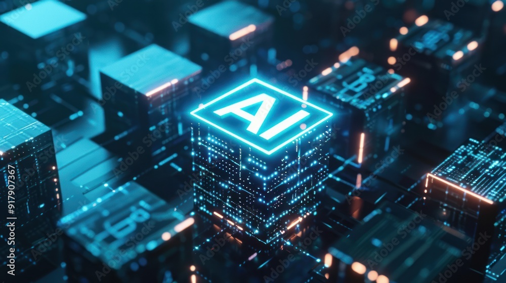 Artificial Intelligence Concept with Glowing Cubes