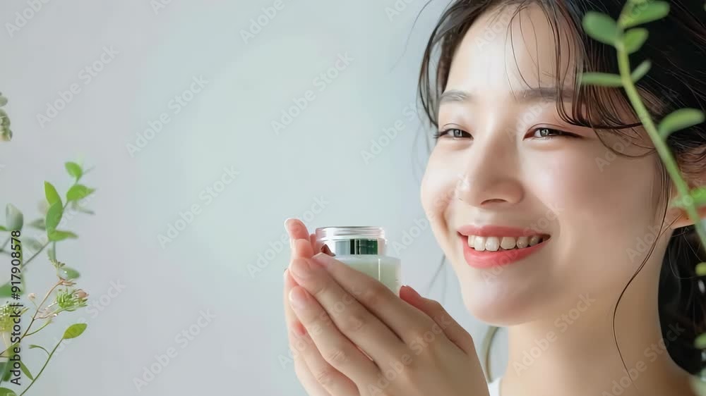 Young woman touching her face skin in the living room at home healthy and beautiful concept. Young woman touching her face skin in the living room at home healthy and beautiful concept.
