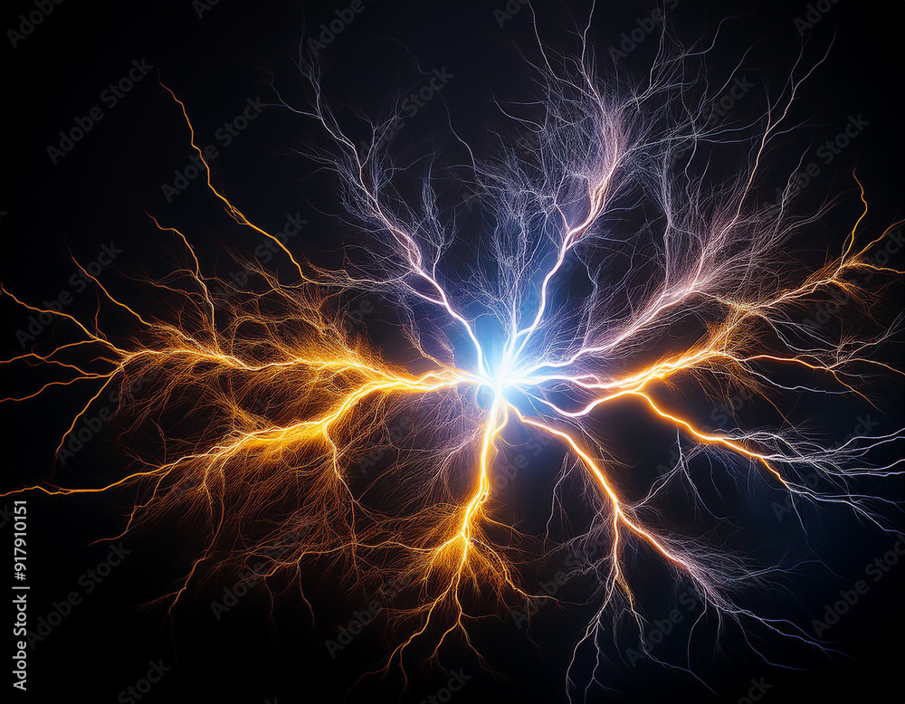 Obraz premium Shiny lightning composition on the dark background Abstract energy strike ornament in the thunderstorm