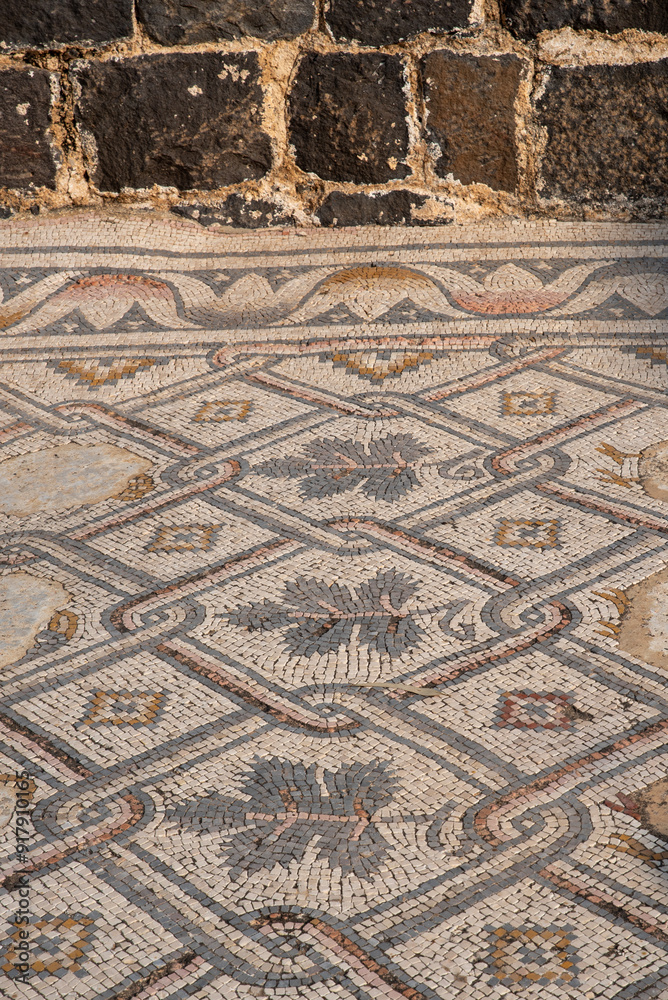 Beautiful mosaic floor in the ruins of the Byzantine church at Kursi (Gerassa) National Park near the Sea of Galilee in Israel.
Beautiful mosaic floor in the ruins of the Byzantine church at Kursi (Gerassa) National Park near the Sea of Galilee in Israel.