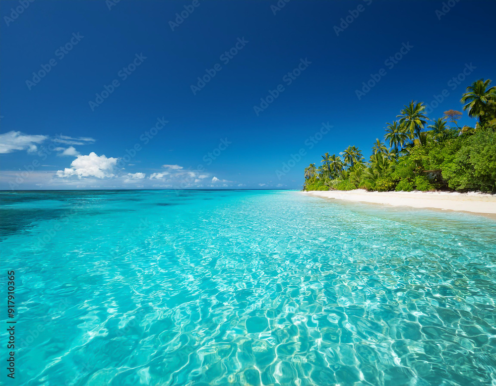 Landscape on an empty exotic beach with turquoise water and palm trees Landscape on an empty exotic beach with turquoise water and palm trees