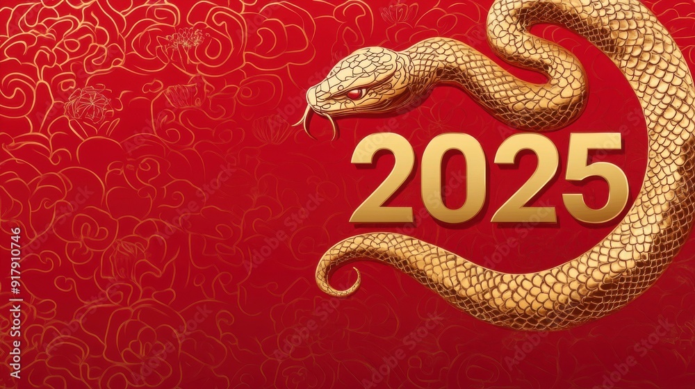 2025 Chinese New Year, year of the Snake. Chinese zodiac, red background 2025 Chinese New Year, year of the Snake. Chinese zodiac, red background