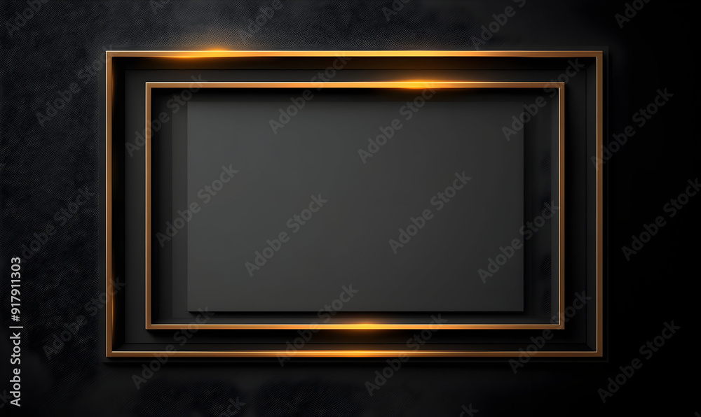 Stylish black frame with golden edges on a dark background, perfect for showcasing art or photography. Stylish black frame with golden edges on a dark background, perfect for showcasing art or photography.