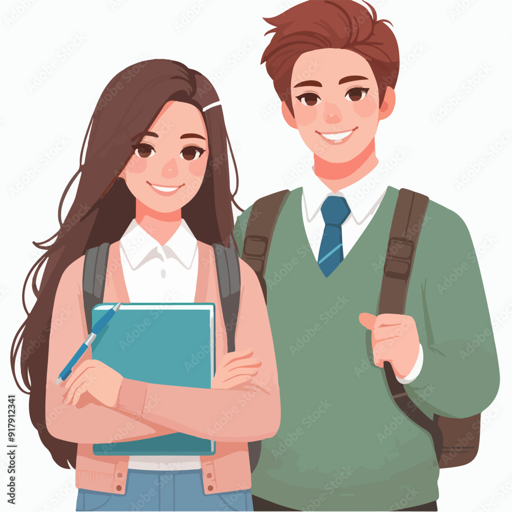 Various male and female student characters. flat design style vector illustration set Various male and female student characters. flat design style vector illustration set