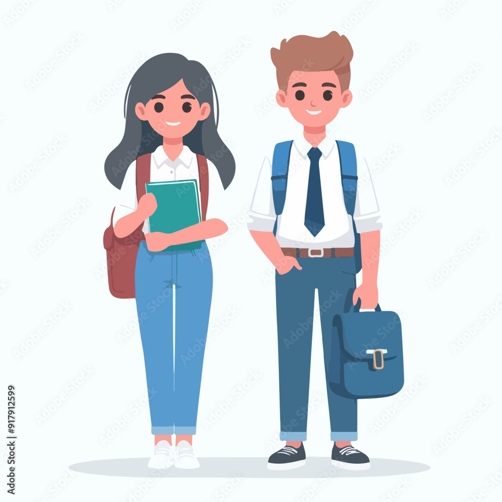 Various male and female student characters. flat design style vector illustration set Various male and female student characters. flat design style vector illustration set