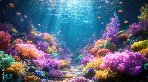 Tranquil Underwater Paradise with Colorful Sea Life and Lush Coral Reefs