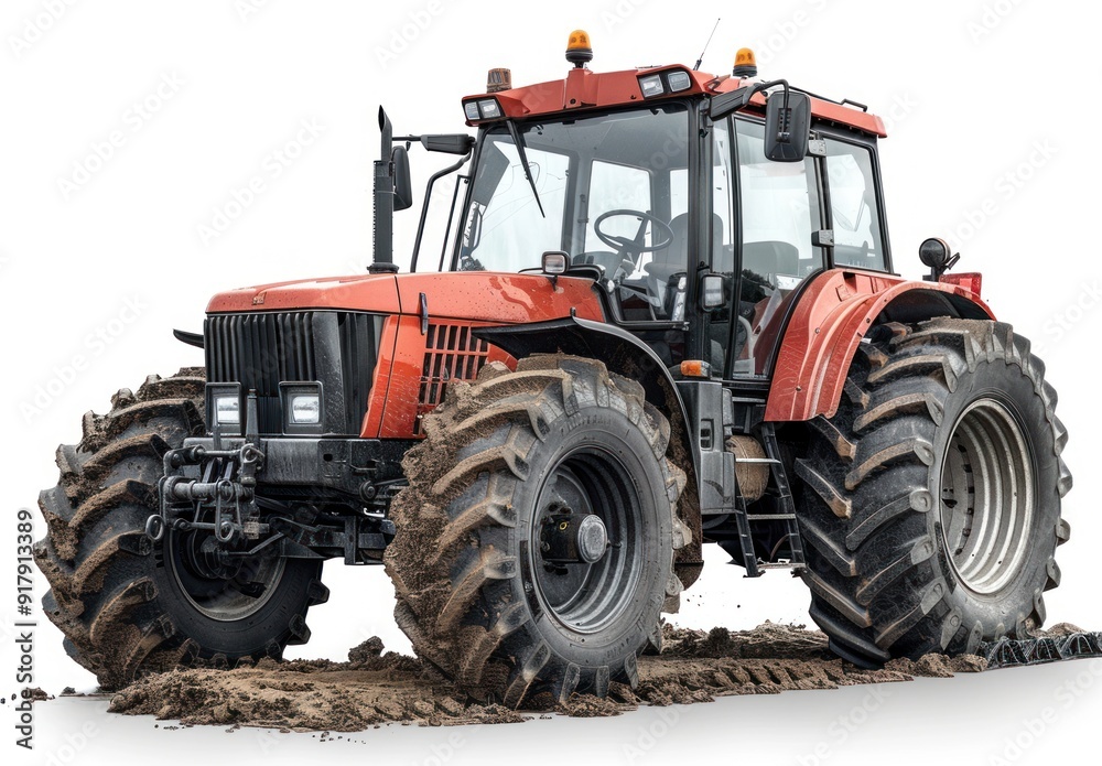 Powerful Red Tractor on a White Background Powerful Red Tractor on a White Background