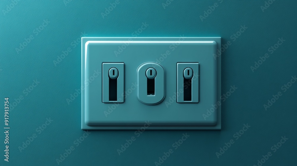 Modern Triple Light Switch on Teal Wall Modern Triple Light Switch on Teal Wall