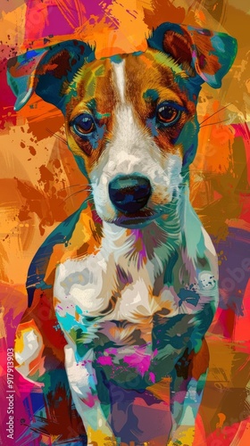 Abstract colorful digital painted of Jack Russell Terrier dog on vibrant background photo