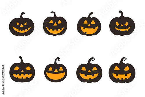 Halloween Isolated Pumpkins on White Background,