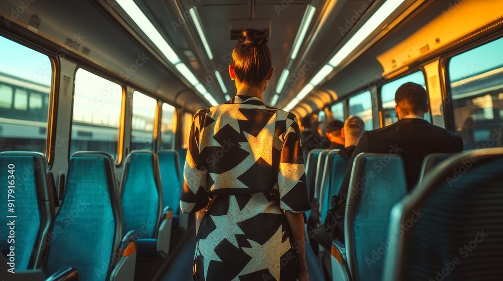Fototapeta premium Commuter Train Journey at Sunset