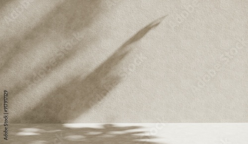 3D render, unobtrusive background with shadow on the wall. Premium podium, stand on pastel light background. Mock up for exhibitions, presentation of products, therapy, relaxation and health.