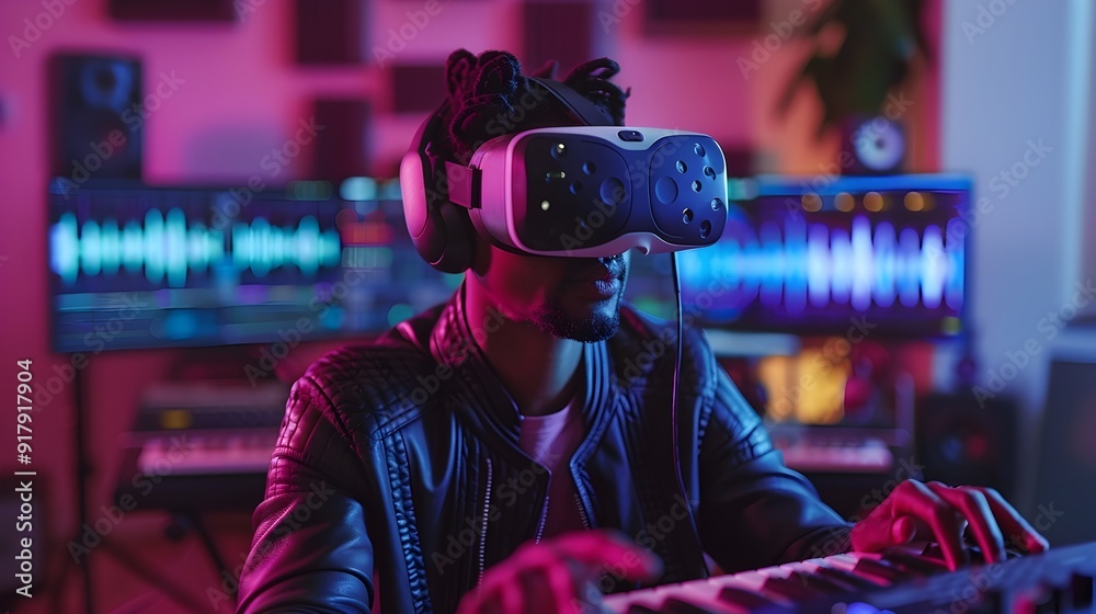 Music Producer Using VR Headset for Interactive Virtual Studio Track Mixing and Creation Music Producer Using VR Headset for Interactive Virtual Studio Track Mixing and Creation