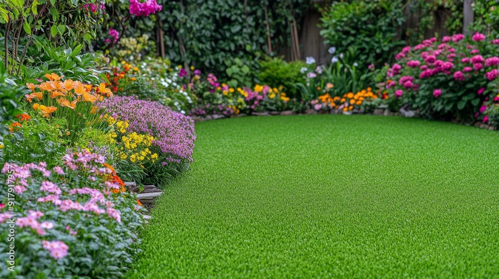 Obraz premium Vibrant Garden Pathway Flanked by Colorful Flowers