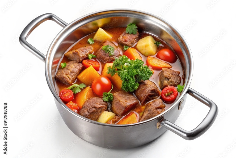 A large pot of stew with meat and vegetables A large pot of stew with meat and vegetables
