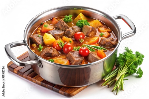 A large pot of stew with meat and vegetables photo