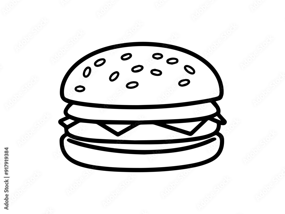 illustration of a hamburger, line art, vector silhouette illustration of a hamburger, line art, vector silhouette