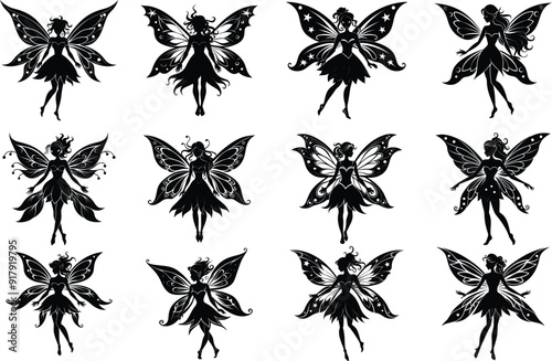 Beautiful fairy silhouette white background
