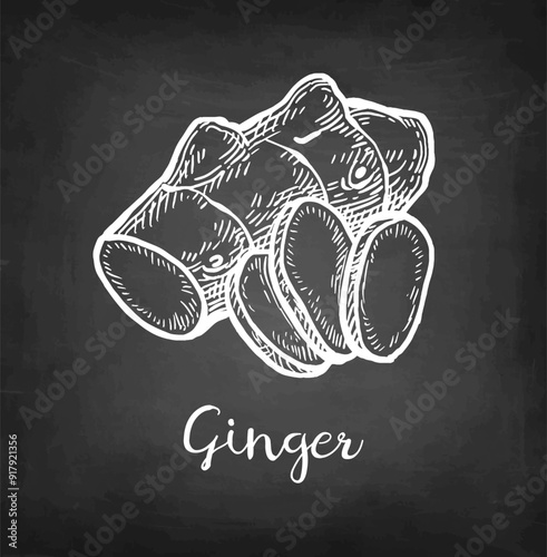 Fresh ginger root chalk sketch