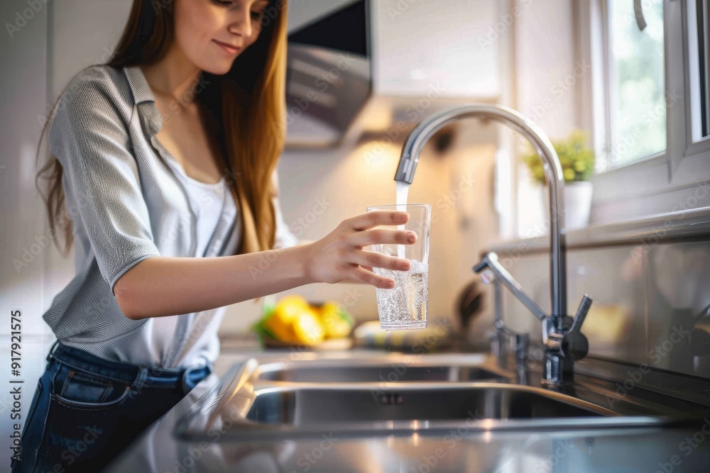 Close-up of thirsty man getting a glass of water from the sink in the kitchen. Beautiful simple AI generated image in 4K, unique. Close-up of thirsty man getting a glass of water from the sink in the kitchen. Beautiful simple AI generated image in 4K, unique.