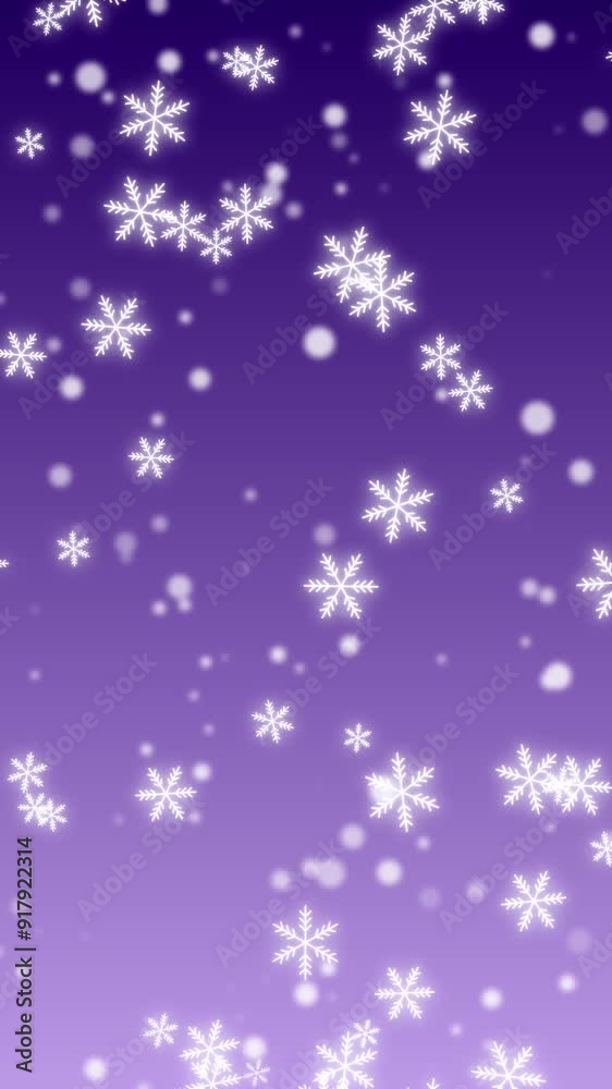 ループする雪の結晶が舞い散る背景素材.縦長.紫背景 ループする雪の結晶が舞い散る背景素材.縦長.紫背景