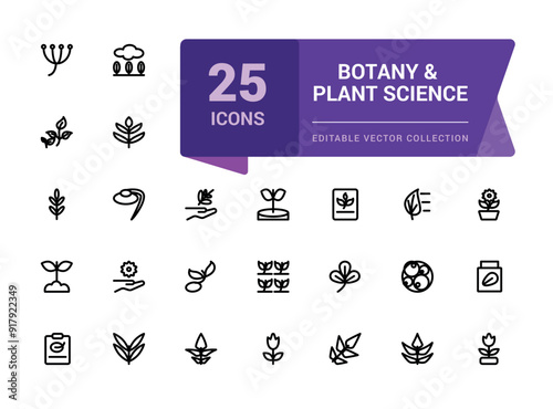 Botany and Plant Science icon set. science laboratory education school learning detailed outline line icon set. Simple editable vector stroke illustration.