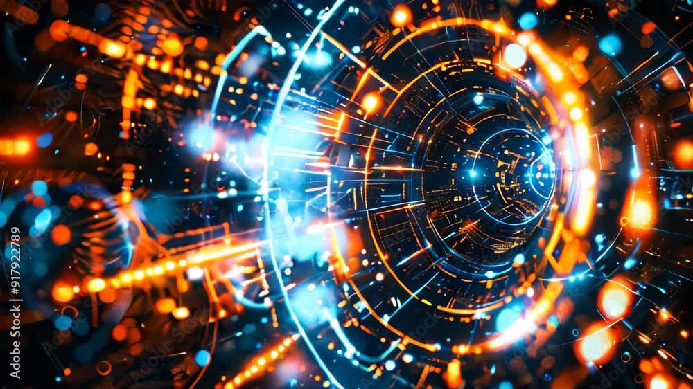 Abstract futuristic digital background with circular elements and glowing lights