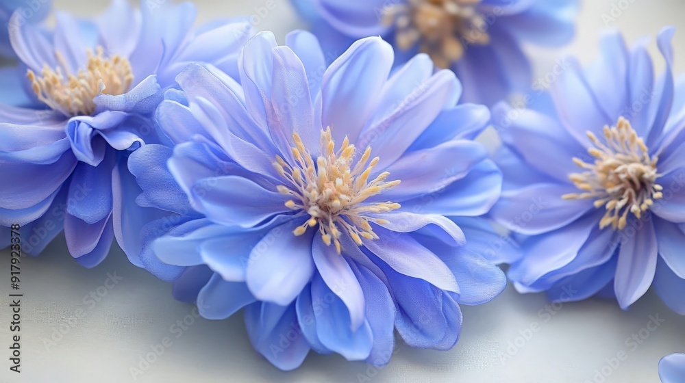 Obraz premium Close-up of beautiful blue flowers in full bloom with delicate petals and intricate details, showcasing nature's pure elegance and charm.