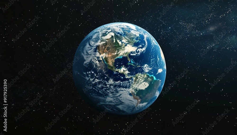 Planet Earth from Space with Visible Continents, Oceans, Clouds. Background with Copy Space Planet Earth from Space with Visible Continents, Oceans, Clouds. Background with Copy Space