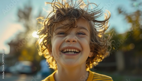Wallpaper Mural Excited Boy with Messy Hair Smiling Outdoors Happy Childhood Concept Torontodigital.ca