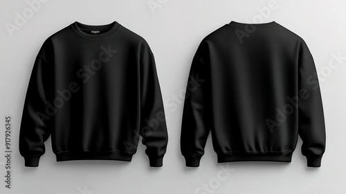 Black sweatshirt template for design, front and back view isolated on white background. Mockup for artwork, print or t-shirt designs 