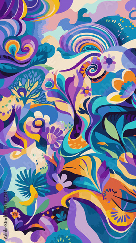 Abstract floral colorful background in boho style