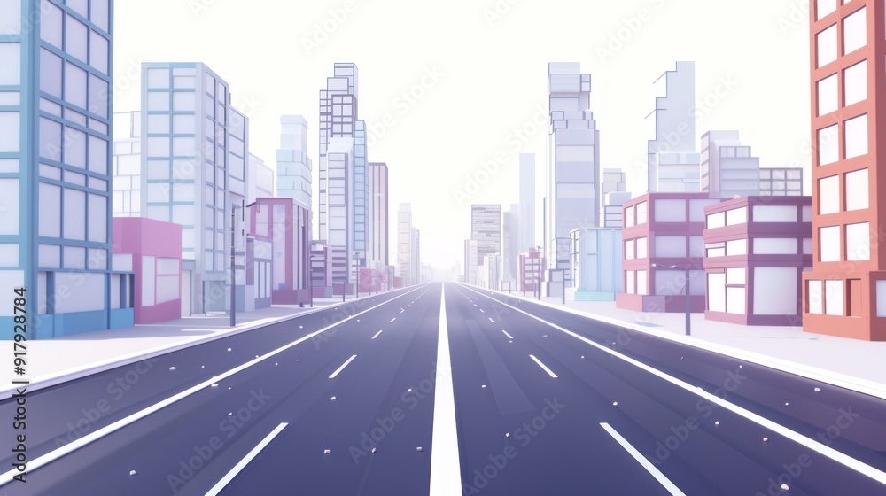 Obraz premium Low Poly Cityscape - A Street Leading Towards the Horizon