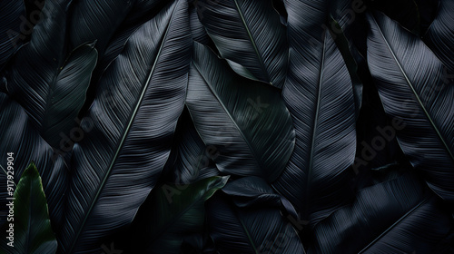 Texture of tropical leaves in dark shades