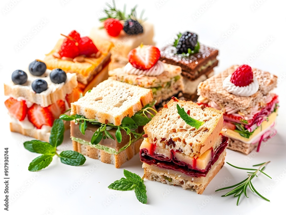 Assorted Fancy Finger Foods on Elegant Display for Afternoon Tea or Dessert Platter Assorted Fancy Finger Foods on Elegant Display for Afternoon Tea or Dessert Platter