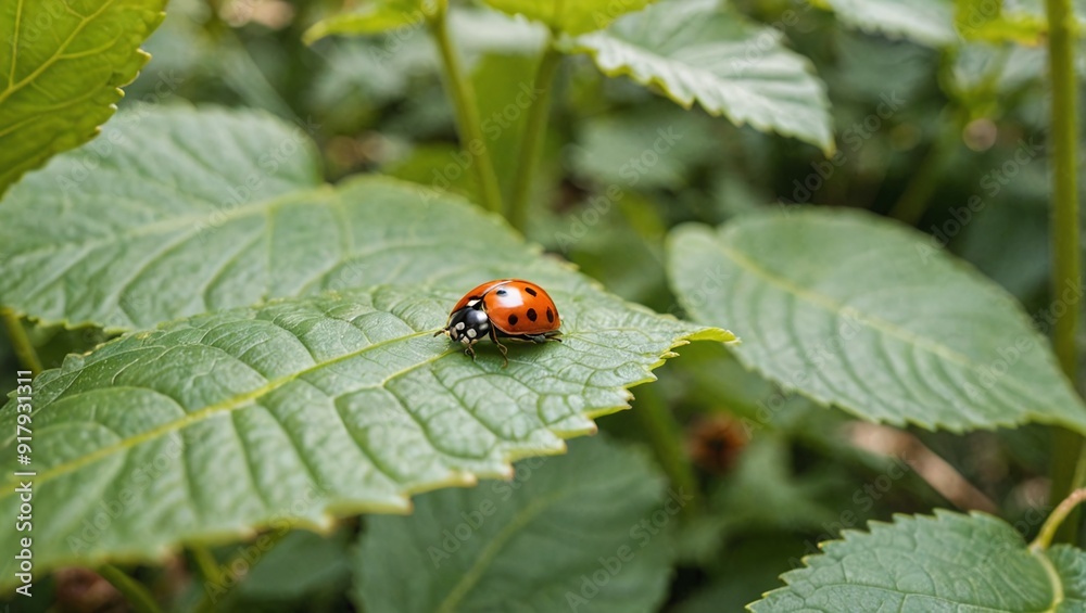 Natures Tiny Explorer Ladybug Journey on a Green Leaf Natures Tiny Explorer Ladybug Journey on a Green Leaf