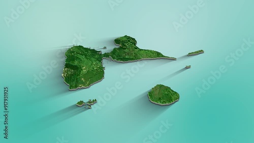 Guadeloupe Map Animation.  3d animation of Guadeloupe map