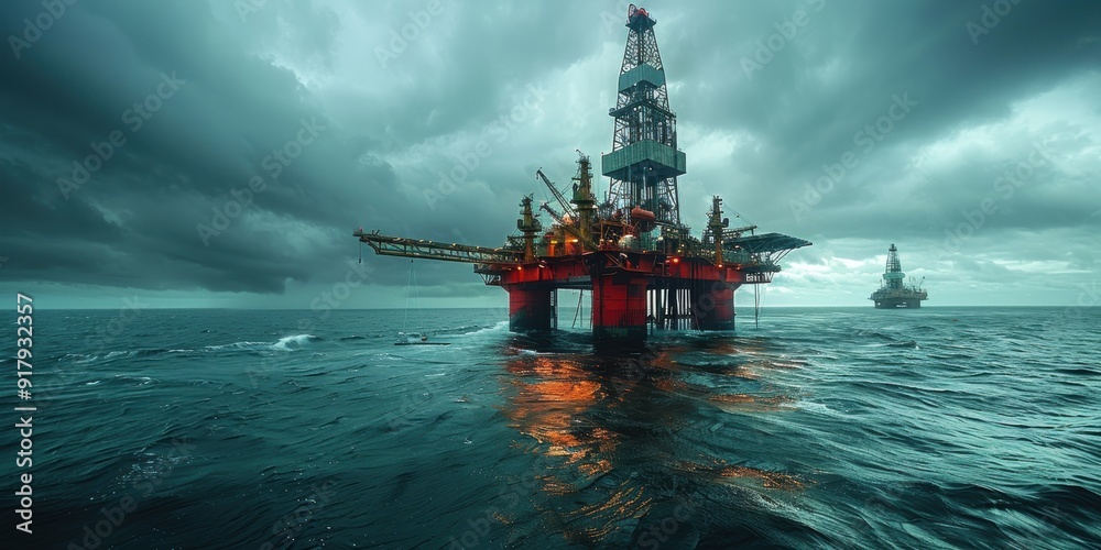 Obraz premium Oil Rig in Stormy Sea