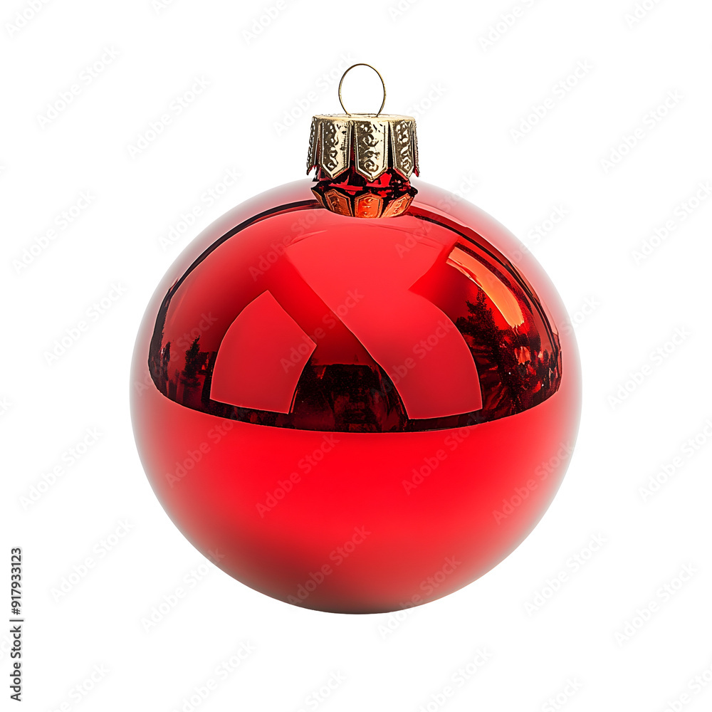 Shimmering Red Christmas Ornament Hanging on a White Background