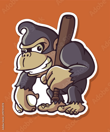 Gorilla Ballplayer Cartoon Design Sticker