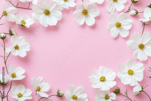 Delicate White Flowers Frame on a Pink Background