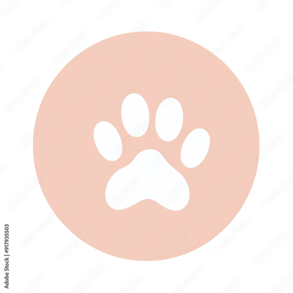 Modern White Paw Print Icon on a pink Circle Background Modern White Paw Print Icon on a pink Circle Background