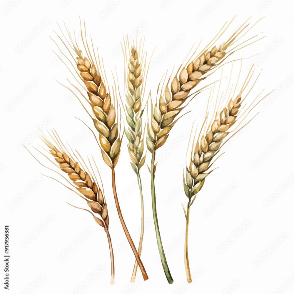 Hand drawn watercolor illustration ears of wheat on white background. Hand drawn watercolor illustration ears of wheat on white background.