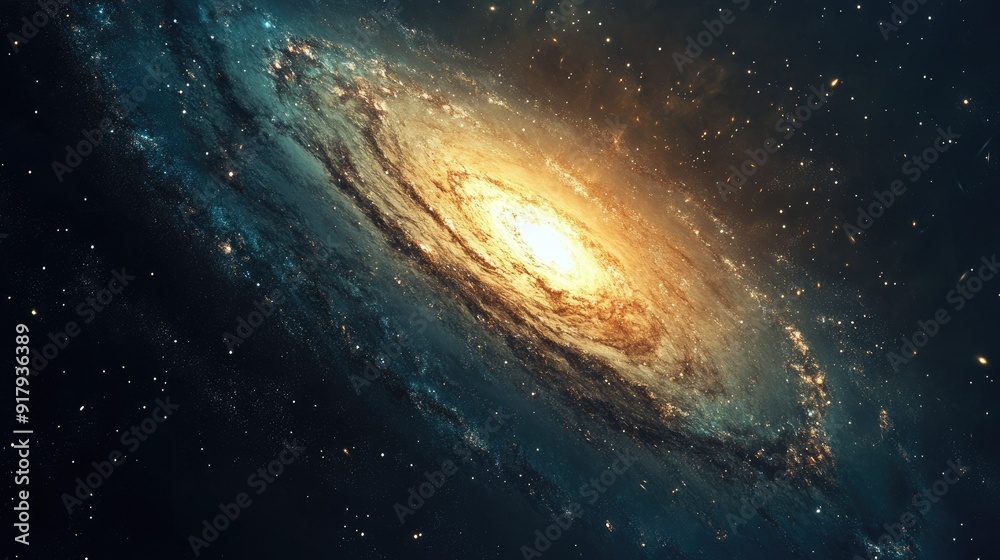 A captivating view of a galaxy in the universe, with its swirling stars and bright core highlighted against the dark backdrop of space.