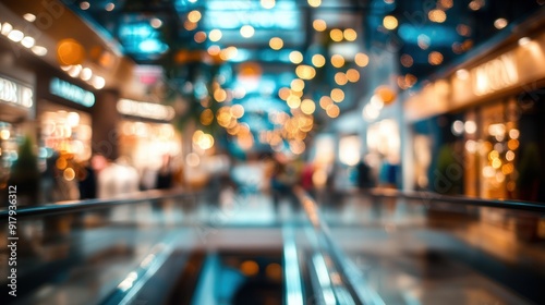 Enchanting bokeh lights in bustling shopping mall