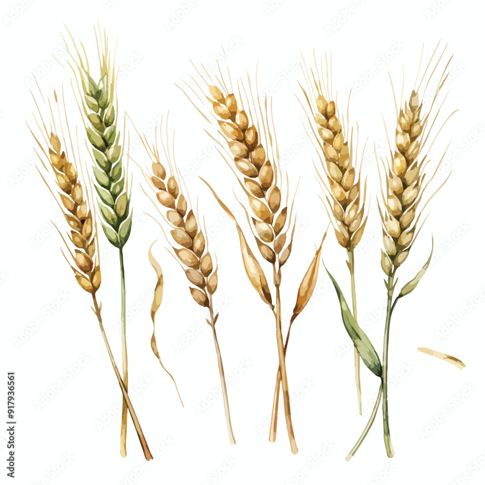 Hand drawn watercolor illustration ears of wheat on white background. Hand drawn watercolor illustration ears of wheat on white background.