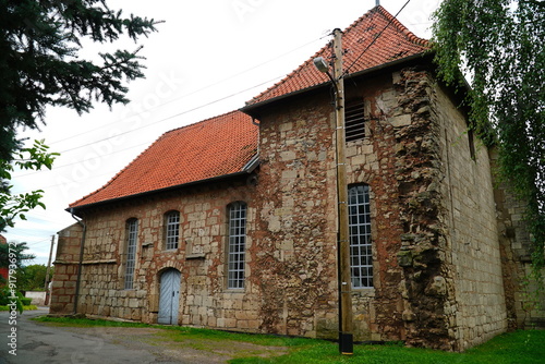 The St. Marien or Rose Church in the small village Elende. It was built in 1419 as a large pilgrimage church dedicated to the Virgin Mary. Elende Bleicherode, district Nordhausen in Thuringia, Germany