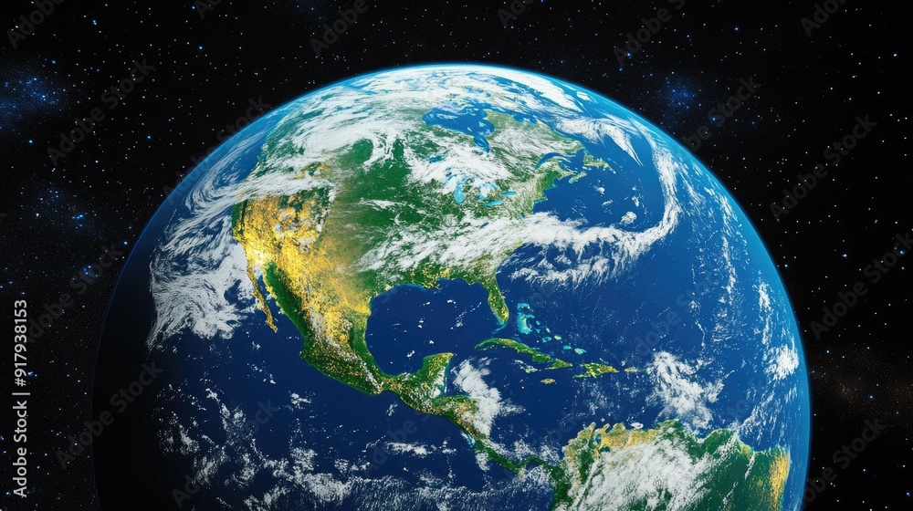 A detailed view of Earth from space, highlighting the planets atmosphere, continents, and oceans in vivid detail. A detailed view of Earth from space, highlighting the planets atmosphere, continents, and oceans in vivid detail.
