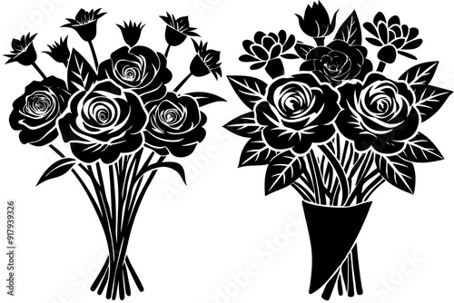  Realistic Floral Bouquets on White Background 